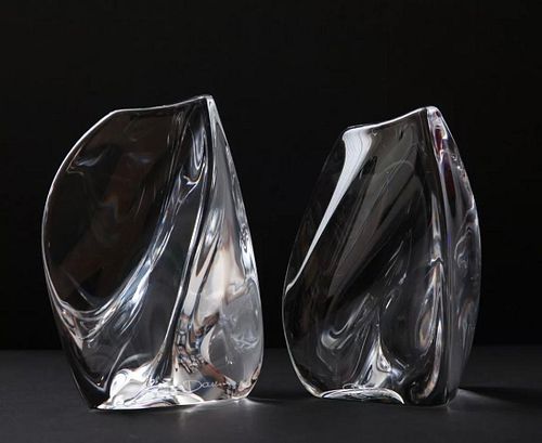 A Pair of Daum Clear Crystal Free Form Bookends, Signed