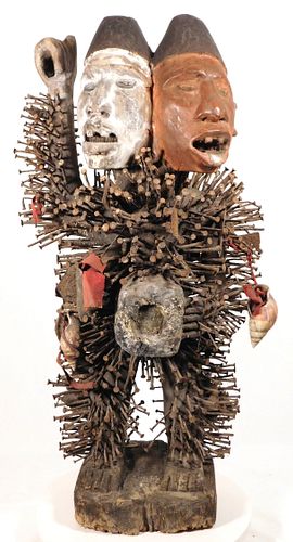 Large Nkisi Power Figure with Two Heads, Bakongo People, DR Congo/Zaire