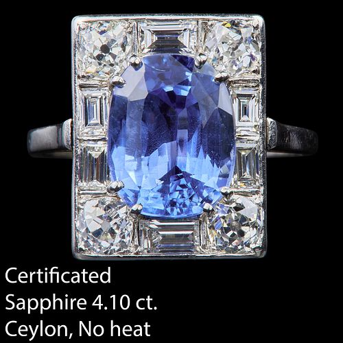 CERTIFICATED CEYLON SAPPHIRE AND DIAMOND CLUSTER RING