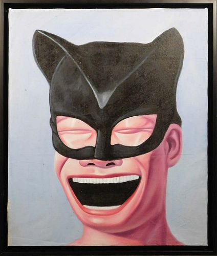 After Yue Minjun: Smiling Portrait in Bat Mask