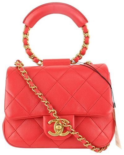 CHANEL NEW QUILTED RED CHAIN BRACELET SMALL FLAP TOP HANDLE CROSSBODY