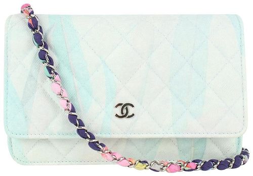 CHANEL MULTICOLOR QUILTED DENIM WALLET ON CHAIN CROSSBODY FLAP BAG