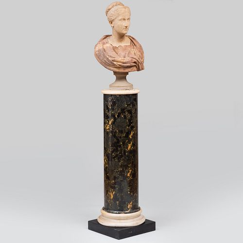 Italian Marble Bust of Sabina Wife of Hadrian, on a Marble and Scagliola Pedestal, After the Antique