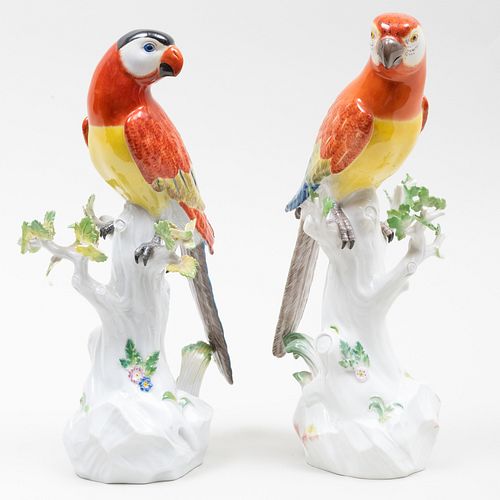 Pair of Meissen Porcelain Models of Mackaws