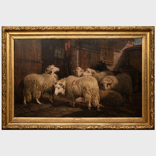 August Schenk (1828-1901): Sheep and Rams Waiting to be Shorn