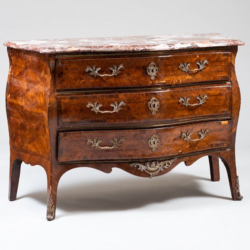 Italian Rococo Bronze and Brass-Mounted Kingwood Parquetry Commode, Possibly Genoa