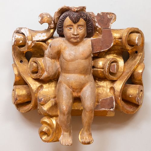 Spanish Colonial Giltwood Figural Cartouche
