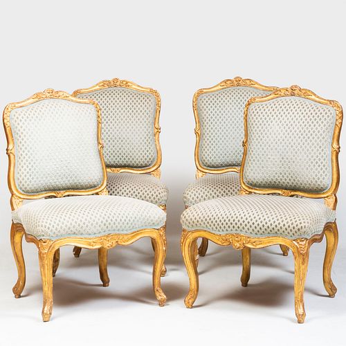 Set of Four Louis XV Giltwood Side Chairs