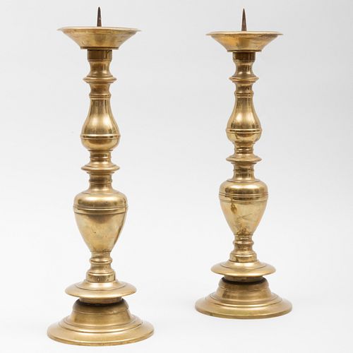 Pair of Continental Baroque Brass Pricket Sticks, Possibly Italian