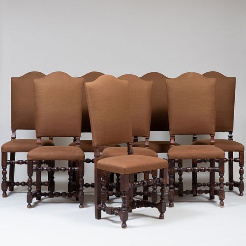 Set of Eight Italian Baroque Walnut Dining Chairs
