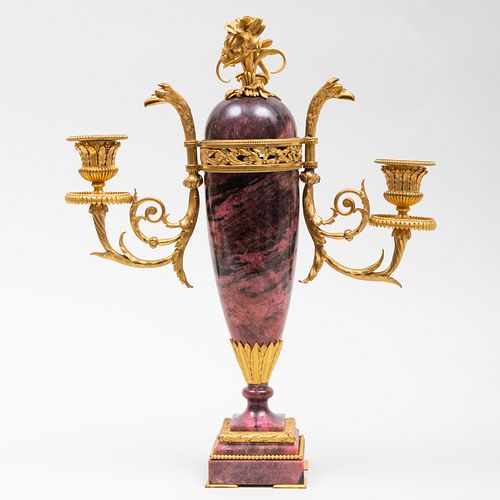 Louis XVI Style Gilt-Bronze-Mounted Marble Urn-Form Two-Light Candelabra