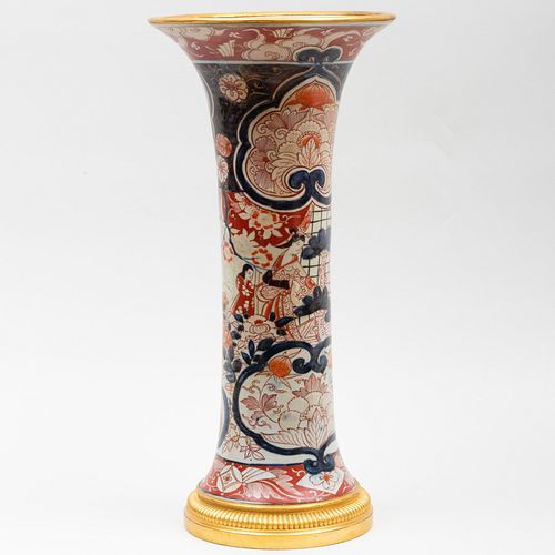 Large Japanese Gilt-Metal-Mounted Imari Porcelain Vase