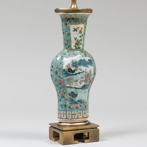 Chinese Famille Vert Porcelain Vase Mounted as a Lamp