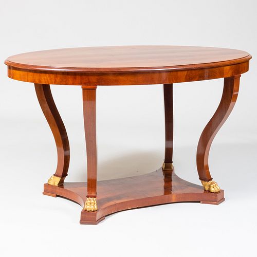North European Neoclassical Style Mahogany and Parcel-Gilt Oval Center Table, possibly Danish