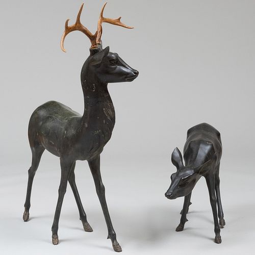Two Bronze Models of Deer