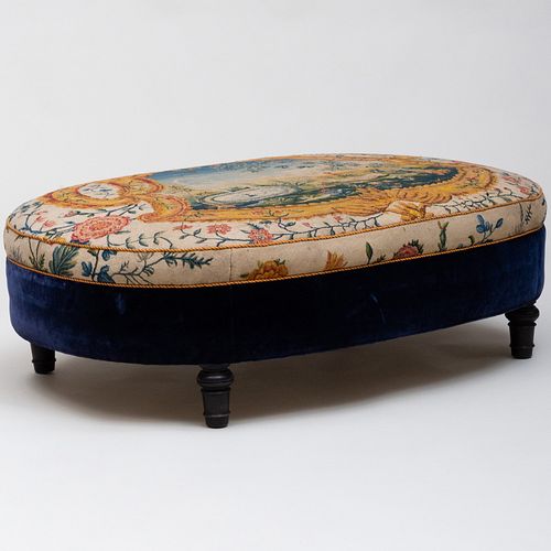 Tapestry and Velvet Covered Oval Ottoman