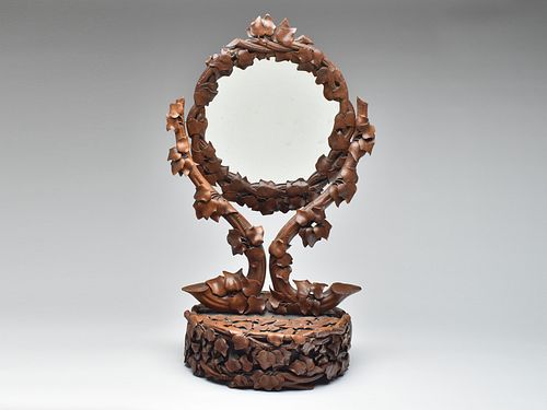 Excellent Black Forest vanity or shaving mirror, late 19th century.