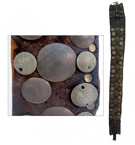 Tunisian Leather Belt With Mounted Coins