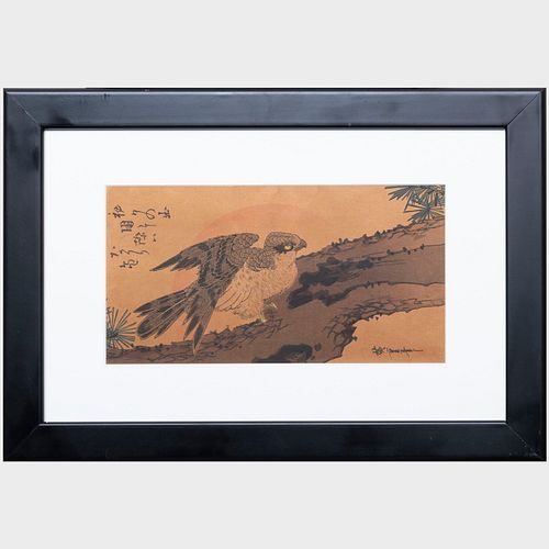 After Utagawa Hiroshige: Falcon, Pine and New Year Sunrise