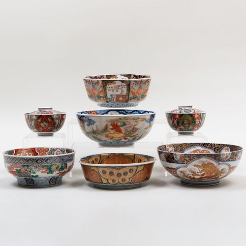 Group of Seven Japanese Imari Porcelain Bowls