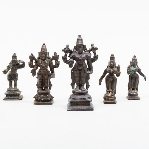 Group of Five Miniature Indian Bronze Figures of Deities