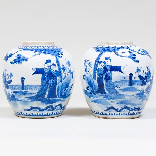 Pair of Chinese Blue and White Porcelain Ginger Jars