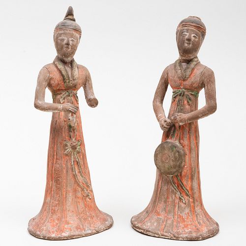 Two Chinese Tang Style Painted Pottery Figures