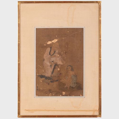 Chinese Scroll Fragment of Monk and a Penitent