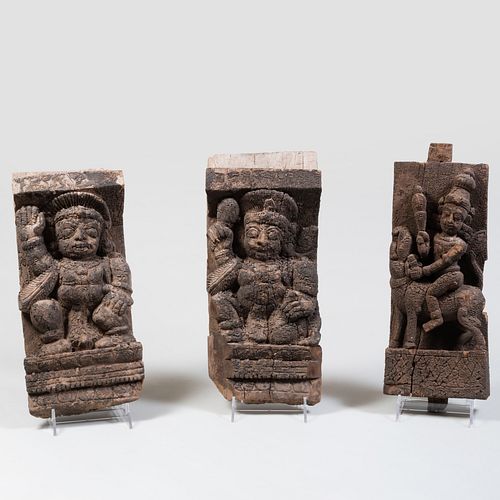 Three South Indian Carvings from a Hindu Ceremonial Cart