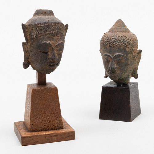 Two Small Thai Bronze Heads of Deities