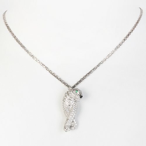 Cartier PanthÃ¨re de Cartier Diamond Emerald & Onyx 18k White Gold Pendant Necklace