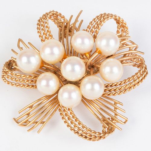 14k Gold and Cultured Pearl Brooch