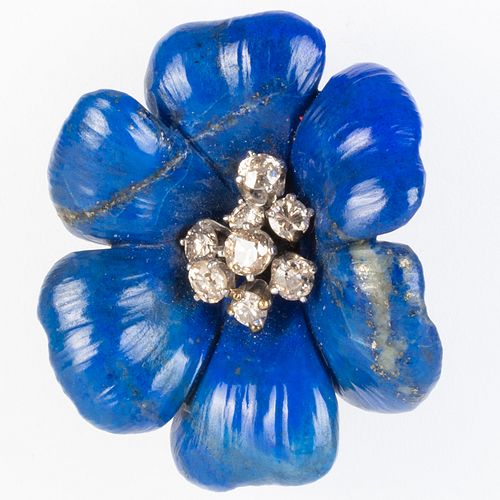 Lapis Lazuli and Diamond Brooch