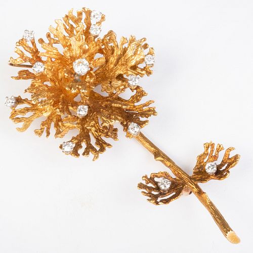 18k Gold and Diamond Floral Brooch