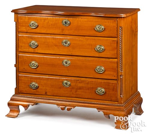 Chippendale tiger maple chest of drawers
