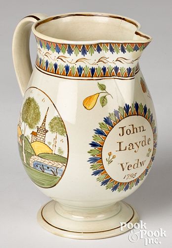 Pearlware pitcher, dated 1795