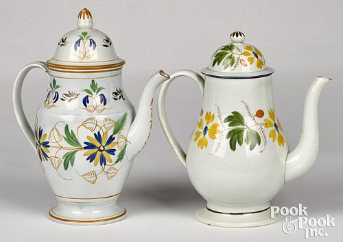Two pearlware coffee pots, early 19th c.