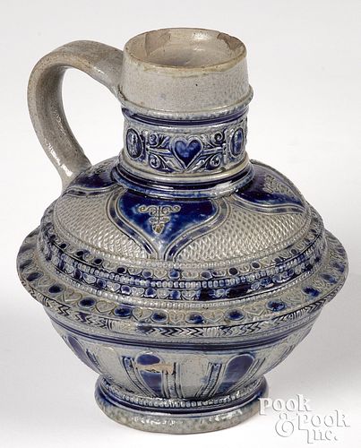 Small German ovoid stoneware jug, early 18th c.