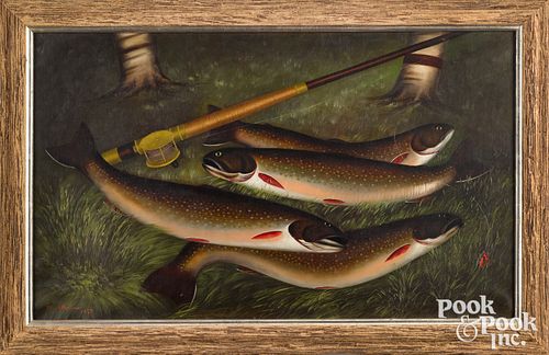 Ella M. Barbour oil on canvas of fly fishing