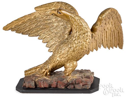 Carved and gilded spread winged eagle, 19th c.