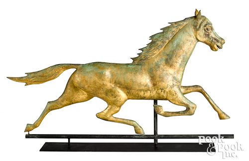 Large full bodied copper running horse weathervane