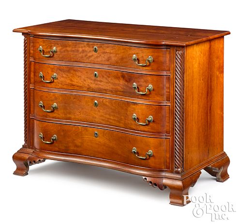 Chippendale cherry oxbow chest of drawers
