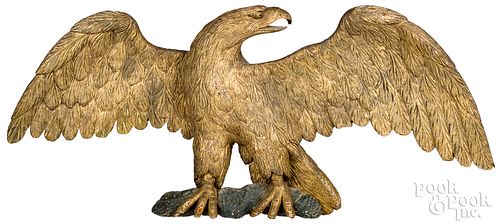Carved and painted spread winged eagle plaque