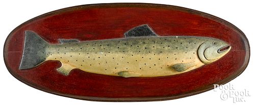 Carved and painted salmon fish plaque