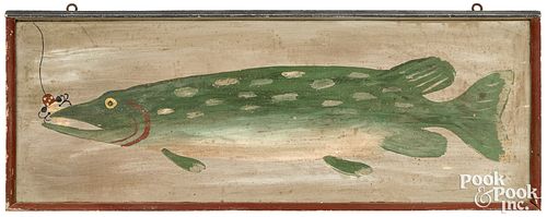 Painted pine fish plaque, early 20th c.
