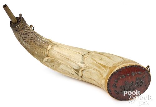 Oversized carved powder horn, 19th c.