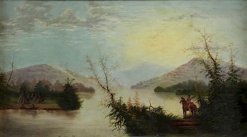 Unsigned 19th C. Oil on Canvas. Hudson River Scene