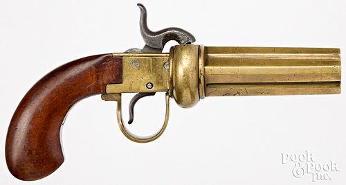 Swedish brass barrel Darling pepperbox pistol