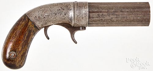 Thomas Bacon engraved pepperbox pistol