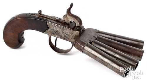 Smith, London four barrel duck foot pistol